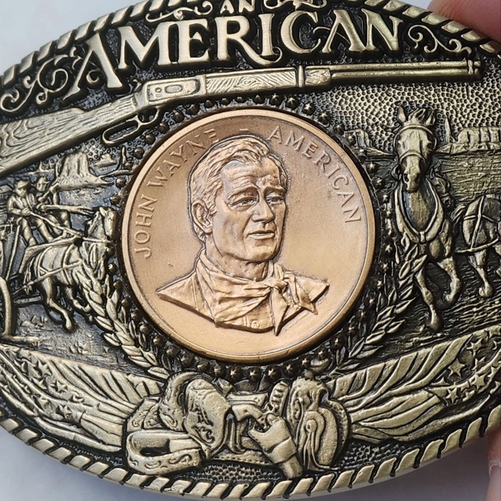 Vintage John Wayne Brass Belt Buckle American Western Cowboy Collectible OK City
